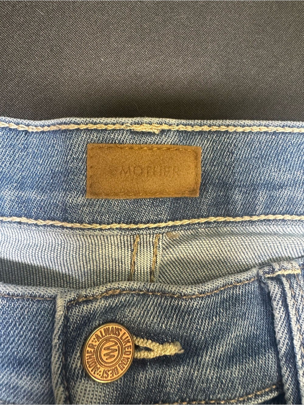 MOTHER Light Blue Straight Leg Jeans with Frayed Hem - Picture 6 of 6